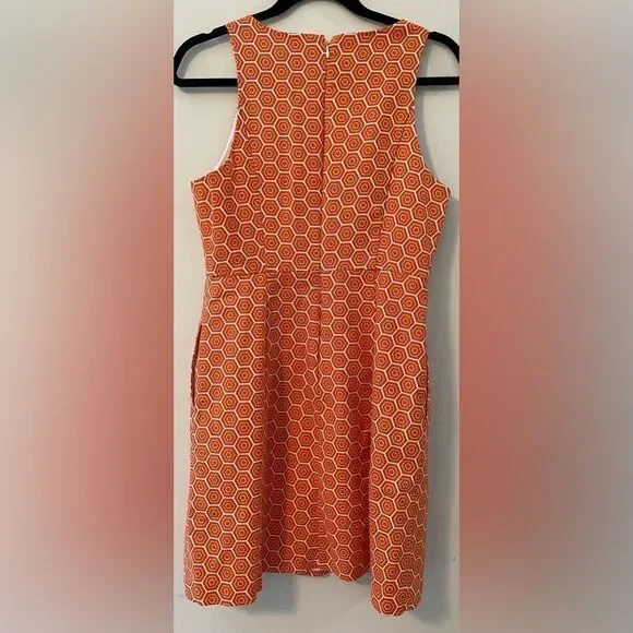 Gap, Orange and White, Geometric Patterned, Sleeveless Midi Dress, Size 6 - Picture 8 of 10